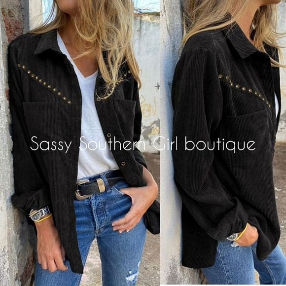 🆕⭐ Western boho Black corded studded shacket - Picture 1 of 11